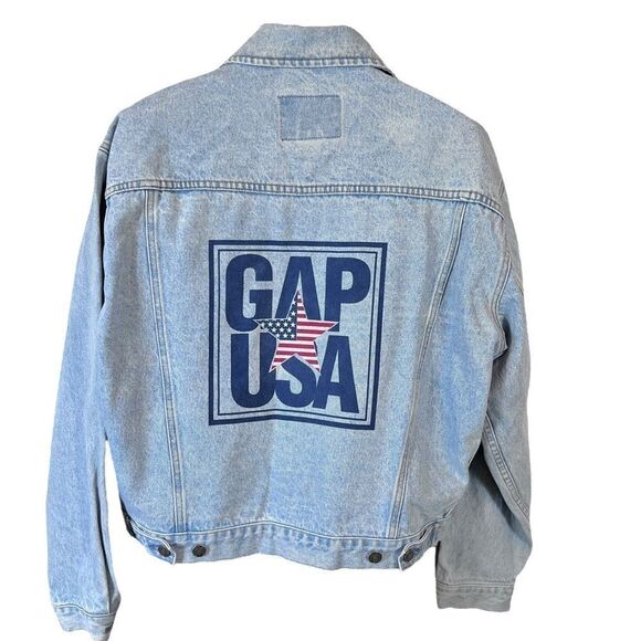Vintage 90’s Gap Denim USA Flag Graphic Jean Trucker Jacket - Picture 15 of 15